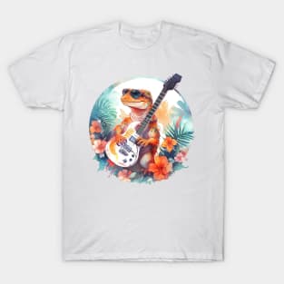 Lizard Shreds in Paradise: Electric Guitar Gecko T-Shirt